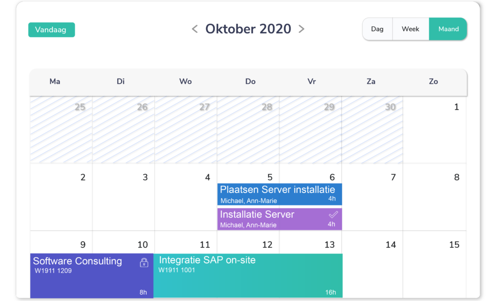 Kalender dienstenbedrijven - Arinto - Optimaliseer uw personeel, materieel en materiaal